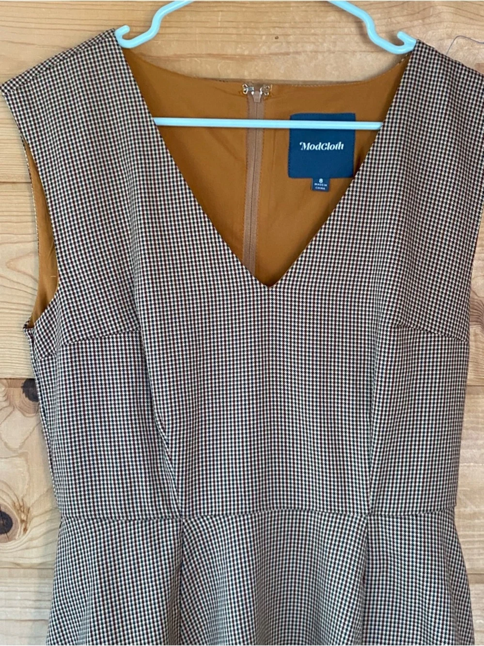 ModCloth brown houndstooth Decision Maker sleeveless retro midi dress size 8 - Picture 5 of 9